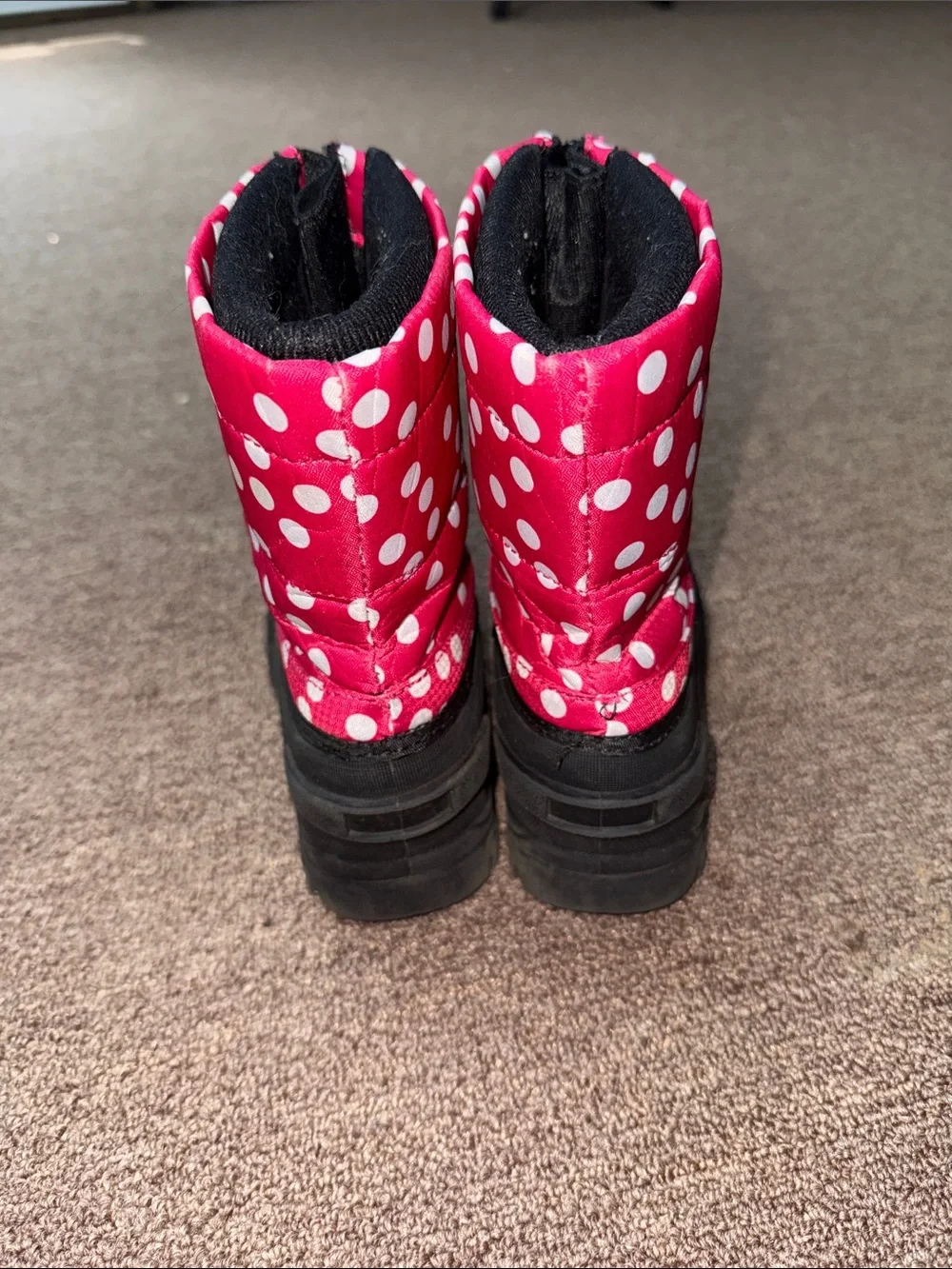 Itasca Pink Polka Dot Kids Winter Boots with Black Soles